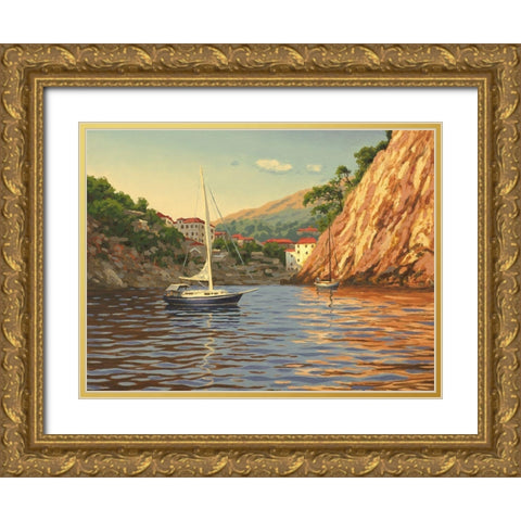 Sail in the Bay Gold Ornate Wood Framed Art Print with Double Matting by Adamov, Alexey