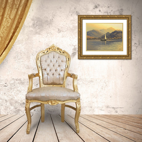 Sail on the Sea near Mountains Gold Ornate Wood Framed Art Print with Double Matting by Adamov, Alexey