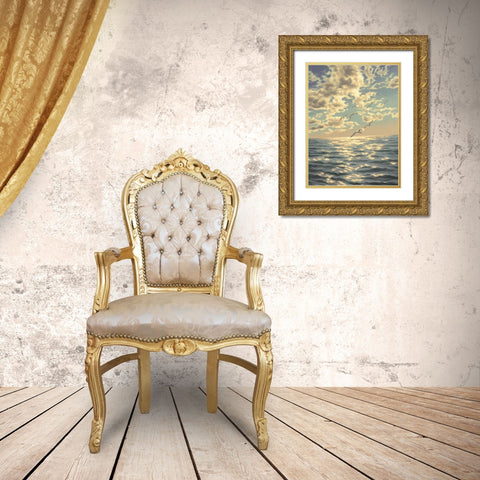 Seagulls Gold Ornate Wood Framed Art Print with Double Matting by Adamov, Alexey