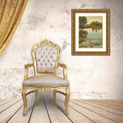 Water Lilies on the River V Gold Ornate Wood Framed Art Print with Double Matting by Adamov, Alexey
