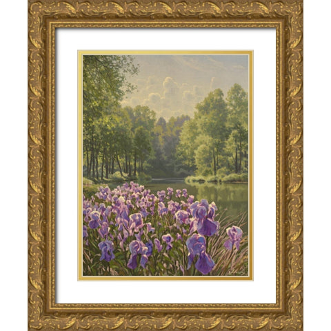 Purple Iris by the River Gold Ornate Wood Framed Art Print with Double Matting by Adamov, Alexey