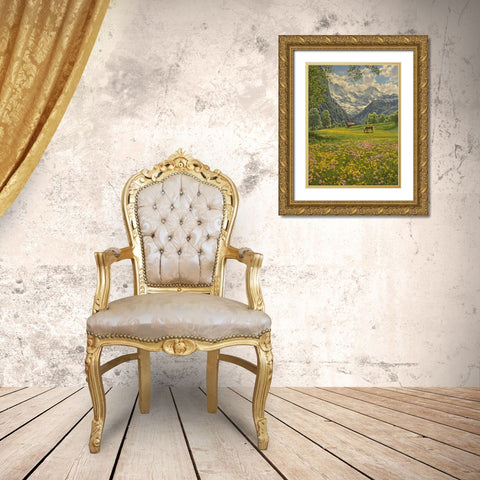 Brown Horse in the Mountains Gold Ornate Wood Framed Art Print with Double Matting by Adamov, Alexey