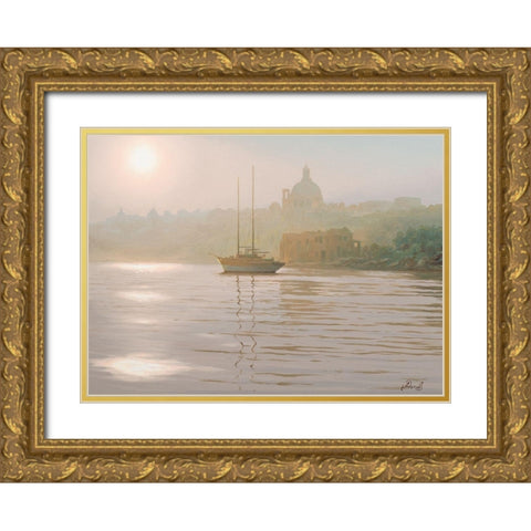 Sunny Ray over the Sea Gold Ornate Wood Framed Art Print with Double Matting by Adamov, Alexey