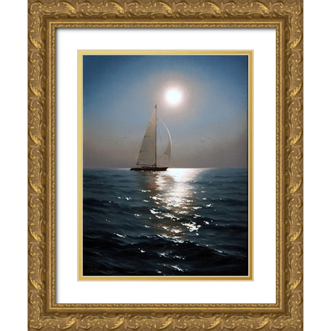 Sailboat Gold Ornate Wood Framed Art Print with Double Matting by Adamov, Alexey