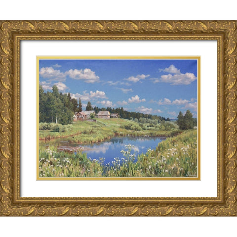 Edge of Village Gold Ornate Wood Framed Art Print with Double Matting by Adamov, Alexey