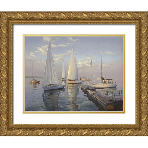 Yachts in Taganrog Gold Ornate Wood Framed Art Print with Double Matting by Adamov, Alexey