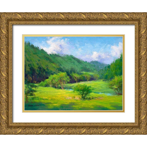 Summer Greens Gold Ornate Wood Framed Art Print with Double Matting by Chaney, Alan