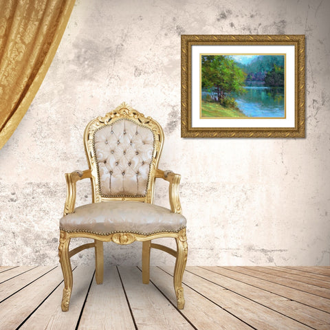 Blue River Gold Ornate Wood Framed Art Print with Double Matting by Chaney, Alan
