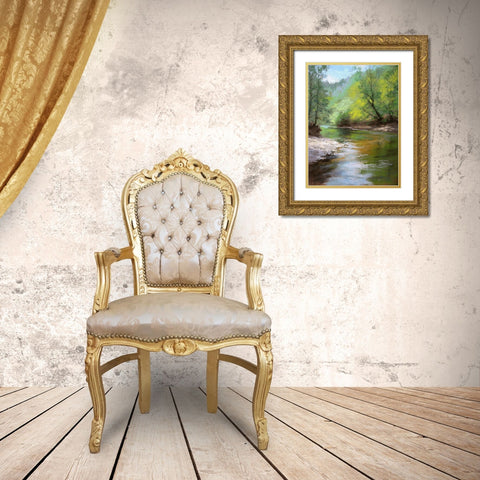 River Bank Gold Ornate Wood Framed Art Print with Double Matting by Chaney, Alan