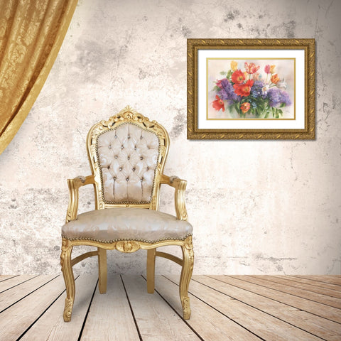 Bouquet of Lilac and Tulips Gold Ornate Wood Framed Art Print with Double Matting by Besedina, Anastasiia