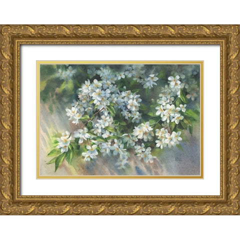 Jasmin Branch on the Fence Gold Ornate Wood Framed Art Print with Double Matting by Besedina, Anastasiia