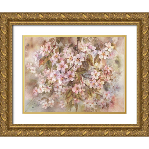 Sakura Gold Ornate Wood Framed Art Print with Double Matting by Besedina, Anastasiia