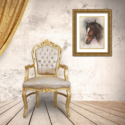 Brown Horse Gold Ornate Wood Framed Art Print with Double Matting by Besedina, Anastasiia