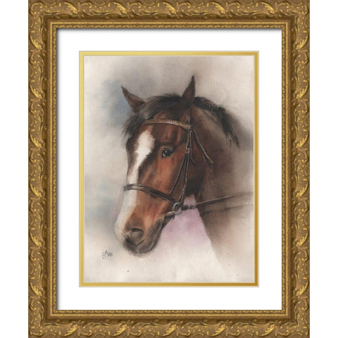 Brown Horse Gold Ornate Wood Framed Art Print with Double Matting by Besedina, Anastasiia