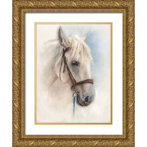 White Horse Gold Ornate Wood Framed Art Print with Double Matting by Besedina, Anastasiia