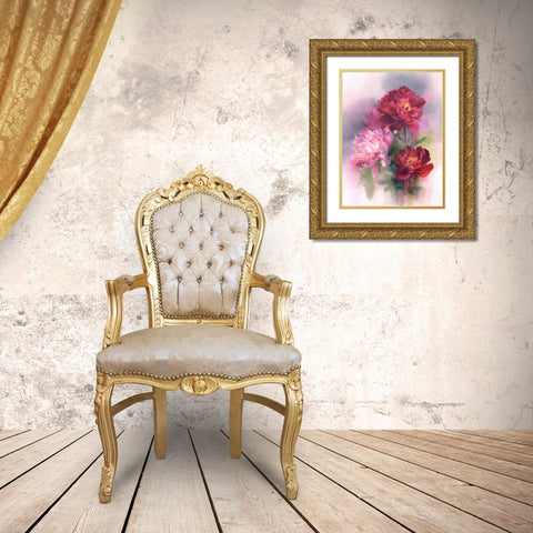 Burgundy and Pink Peonies Gold Ornate Wood Framed Art Print with Double Matting by Besedina, Anastasiia
