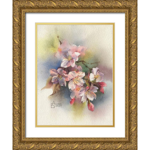 Rose Branch II Gold Ornate Wood Framed Art Print with Double Matting by Besedina, Anastasiia