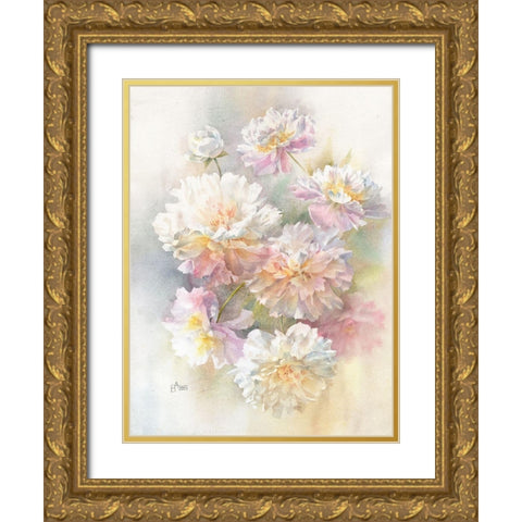 Aerial Peonies Gold Ornate Wood Framed Art Print with Double Matting by Besedina, Anastasiia