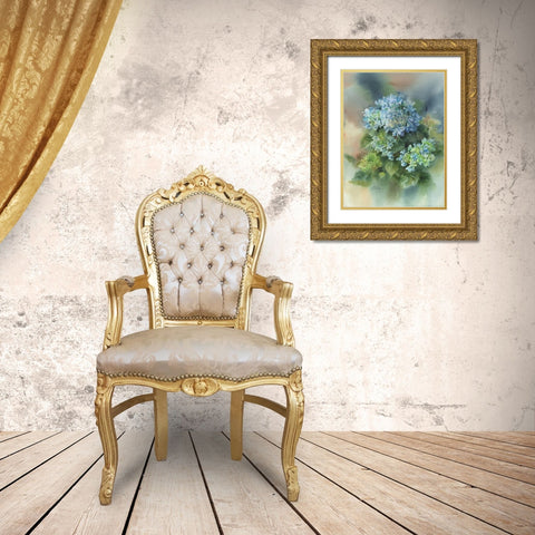 Blue Hydrangea Gold Ornate Wood Framed Art Print with Double Matting by Besedina, Anastasiia