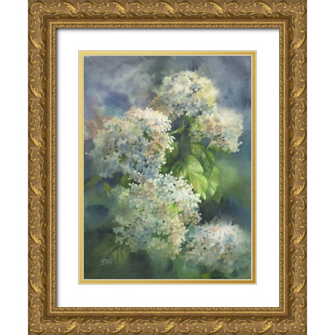 Solar Hydrangeas Gold Ornate Wood Framed Art Print with Double Matting by Besedina, Anastasiia