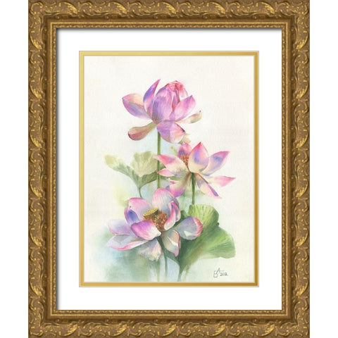 Lotos Gold Ornate Wood Framed Art Print with Double Matting by Besedina, Anastasiia