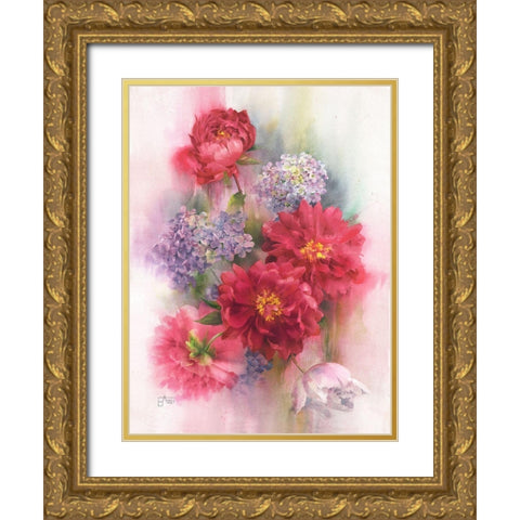 Peonies and Hydrangeas Gold Ornate Wood Framed Art Print with Double Matting by Besedina, Anastasiia