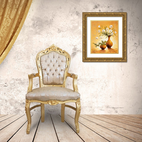 Italian Flowers III Gold Ornate Wood Framed Art Print with Double Matting by Lopardi, E.
