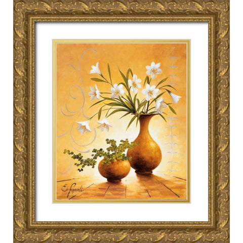 Italian Flowers III Gold Ornate Wood Framed Art Print with Double Matting by Lopardi, E.