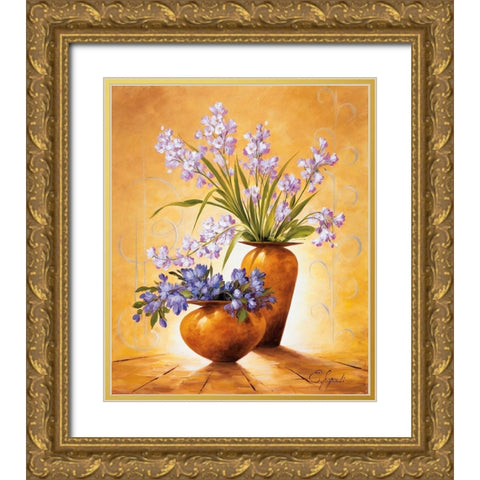 Italian Flowers IV Gold Ornate Wood Framed Art Print with Double Matting by Lopardi, E.