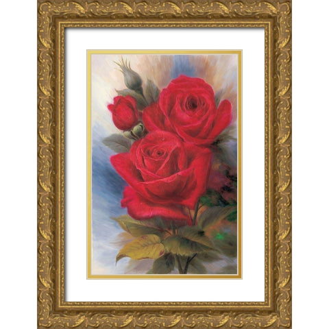 Roses I Gold Ornate Wood Framed Art Print with Double Matting by Piliszek, Beata