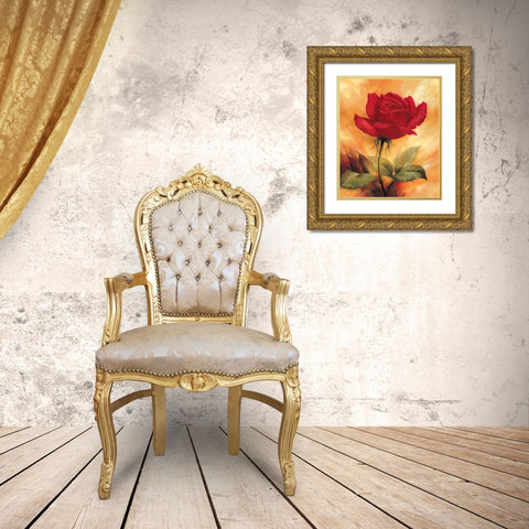 The Red Rose Gold Ornate Wood Framed Art Print with Double Matting by Skorupska, Patrycja