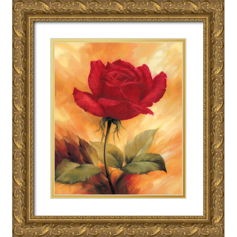 The Red Rose Gold Ornate Wood Framed Art Print with Double Matting by Skorupska, Patrycja