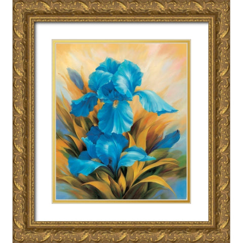 The Blue Iris Gold Ornate Wood Framed Art Print with Double Matting by Skorupska, Patrycja
