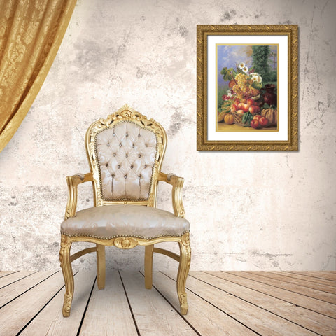 Still Life with Peaches Gold Ornate Wood Framed Art Print with Double Matting by Edward