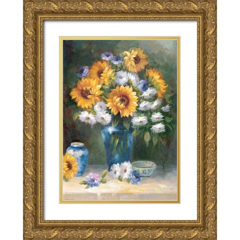 Sunflowers in Vase II Gold Ornate Wood Framed Art Print with Double Matting by Monica Nero
