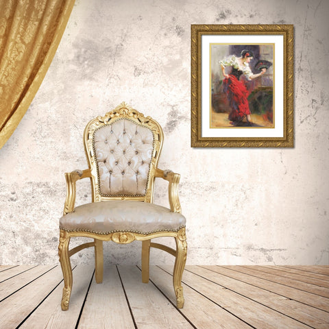 Flamenco Gold Ornate Wood Framed Art Print with Double Matting by Noches, Fernando