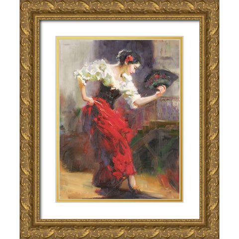 Flamenco Gold Ornate Wood Framed Art Print with Double Matting by Noches, Fernando