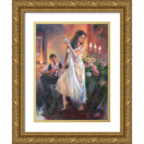 The Boy with Dancing Girl Gold Ornate Wood Framed Art Print with Double Matting by Noches, Fernando