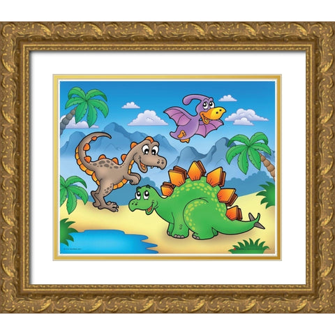 Lucky Dinosaur Gold Ornate Wood Framed Art Print with Double Matting by Viskova, Klara
