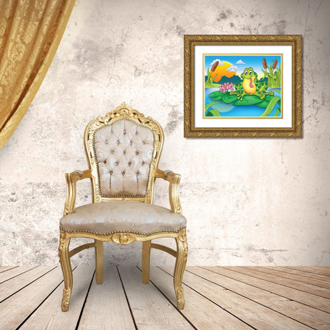 Lucky Frog Gold Ornate Wood Framed Art Print with Double Matting by Viskova, Klara