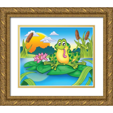 Lucky Frog Gold Ornate Wood Framed Art Print with Double Matting by Viskova, Klara