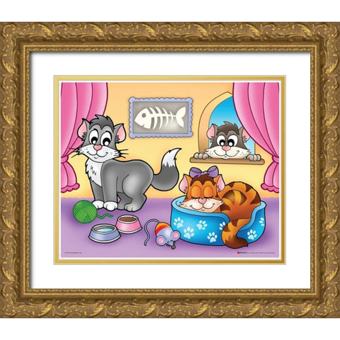 Cats after Dinner Gold Ornate Wood Framed Art Print with Double Matting by Viskova, Klara