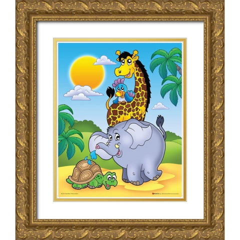 Happy African Animals II Gold Ornate Wood Framed Art Print with Double Matting by Viskova, Klara