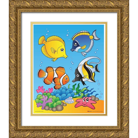 Happy Fishes Gold Ornate Wood Framed Art Print with Double Matting by Viskova, Klara