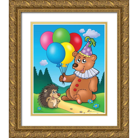 Happy Teddy Bear  Gold Ornate Wood Framed Art Print with Double Matting by Viskova, Klara