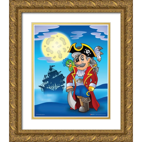 Pirate with Big Moon Gold Ornate Wood Framed Art Print with Double Matting by Viskova, Klara