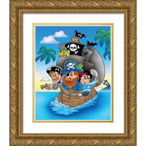 Pirates on the Ship Gold Ornate Wood Framed Art Print with Double Matting by Viskova, Klara