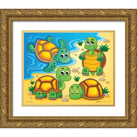 Turtles Gold Ornate Wood Framed Art Print with Double Matting by Viskova, Klara