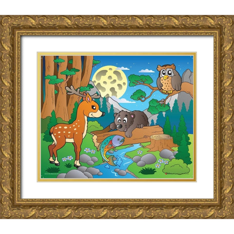 Wood Animals III Gold Ornate Wood Framed Art Print with Double Matting by Viskova, Klara