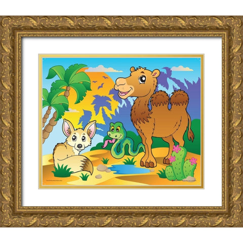 Desert Animals Gold Ornate Wood Framed Art Print with Double Matting by Viskova, Klara